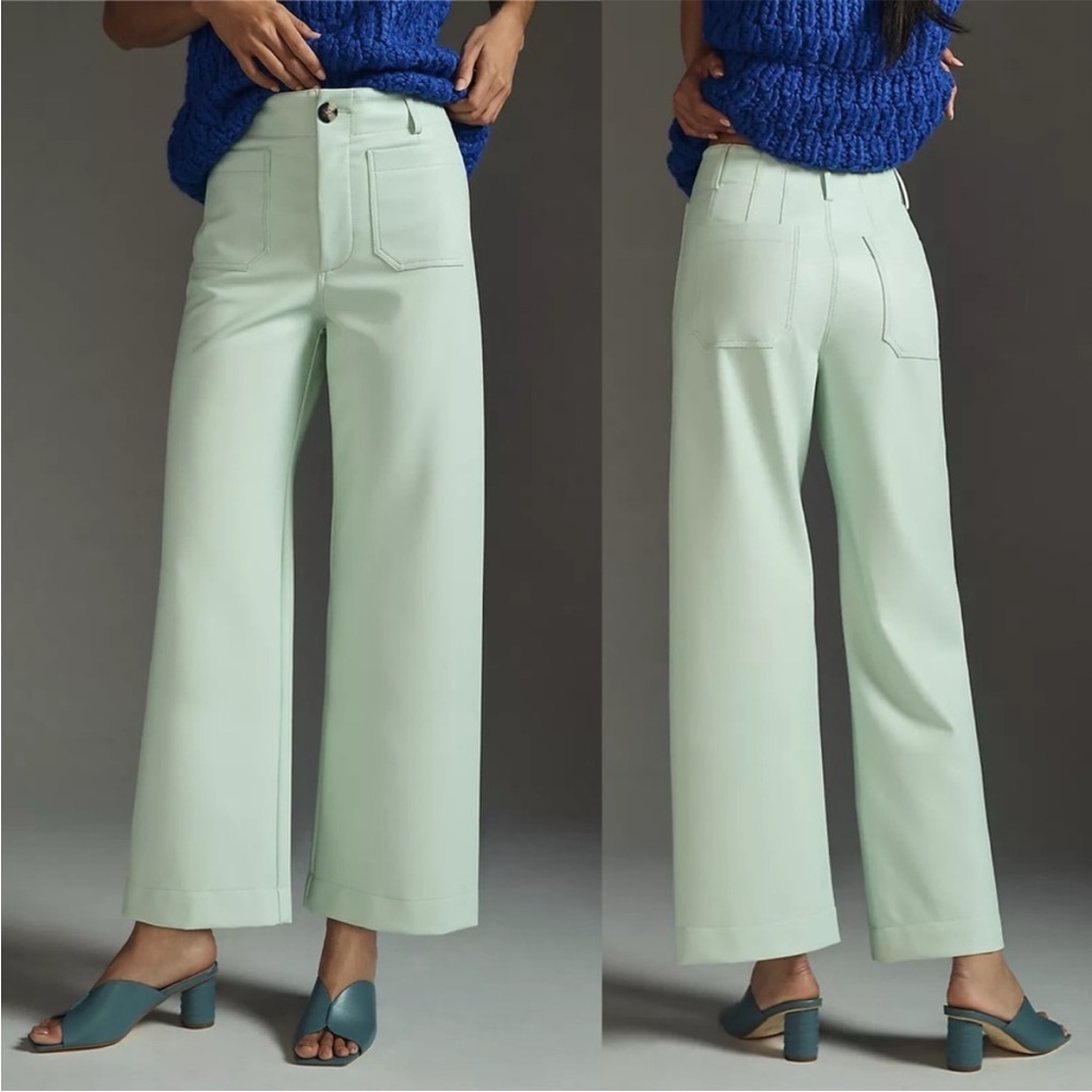 Anthropologie Maeve The Colette Cropped wide leg faux leather size 30 color mint